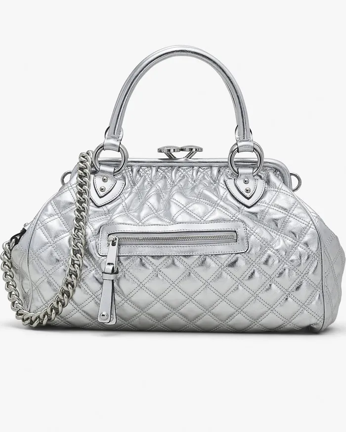 Marc Jacobs Top Handle Bags Women ReEdition Quilted Metallic Leather Stam Bag Silver