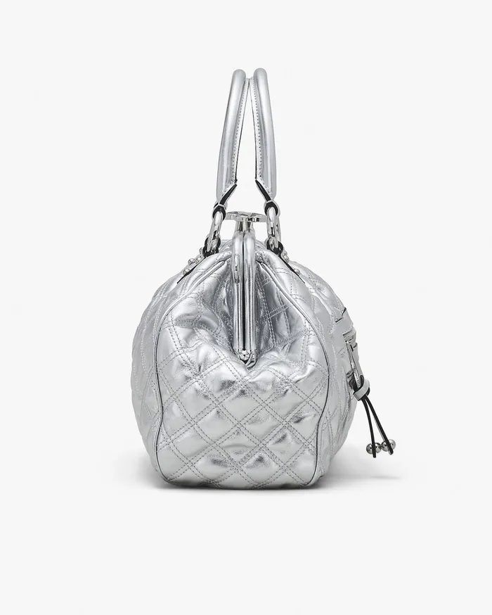 Marc Jacobs Top Handle Bags Women ReEdition Quilted Metallic Leather Stam Bag Silver