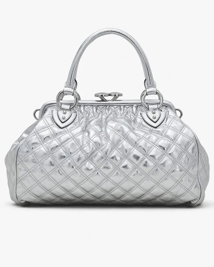 Marc Jacobs Top Handle Bags Women ReEdition Quilted Metallic Leather Stam Bag Silver