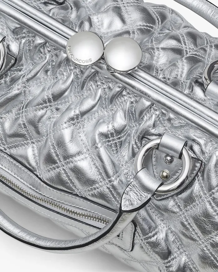 Marc Jacobs Top Handle Bags Women ReEdition Quilted Metallic Leather Stam Bag Silver