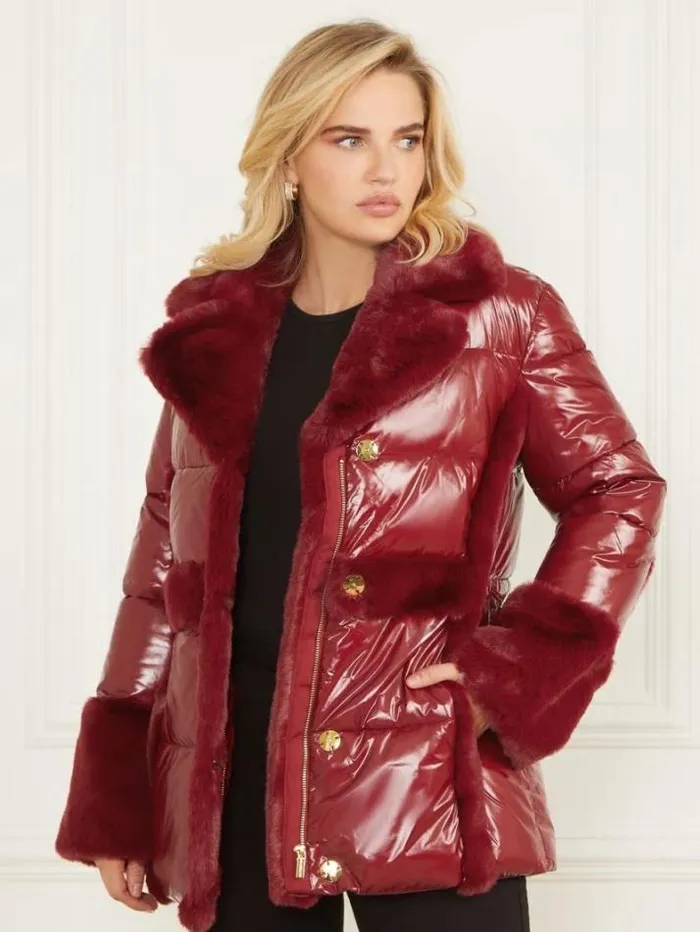 Marciano Bessie Puffer Coat Dark Jam Red Women Jackets