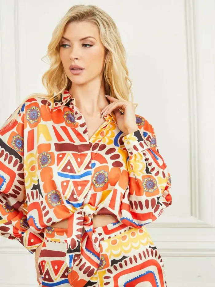 Marciano Carnivale Printed Satin Top Carnivale Print Women Tops And Sweaters