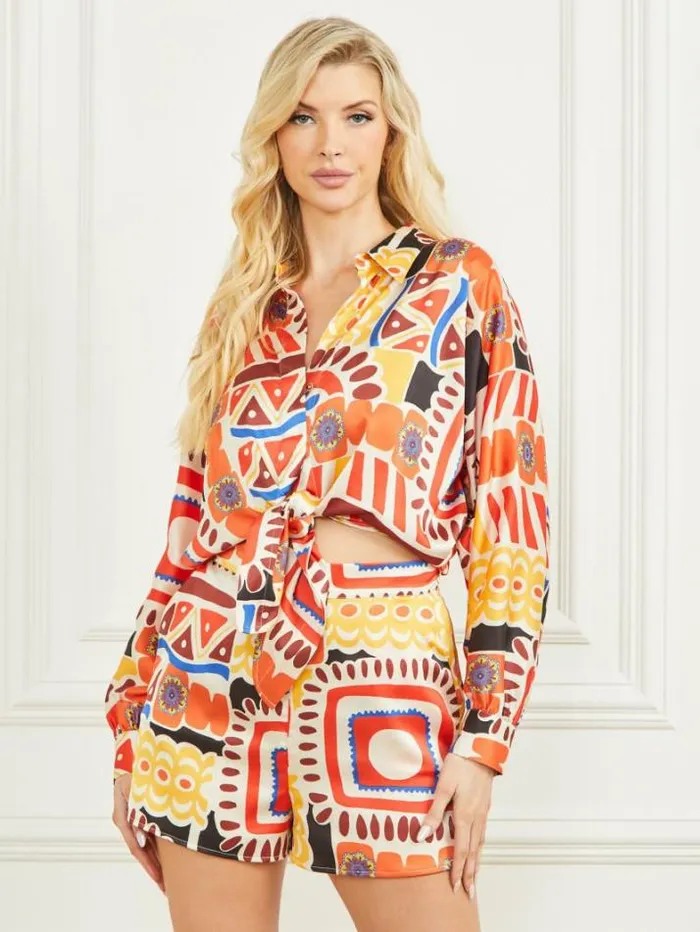 Marciano Carnivale Printed Satin Top Carnivale Print Women Tops And Sweaters