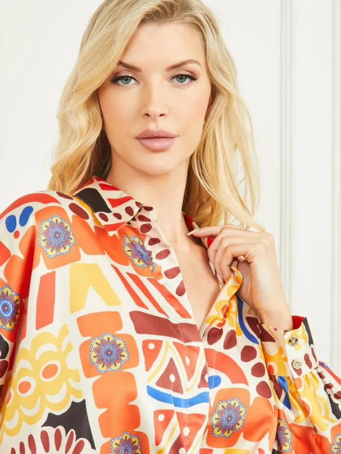 Marciano Carnivale Printed Satin Top Carnivale Print Women Tops And Sweaters