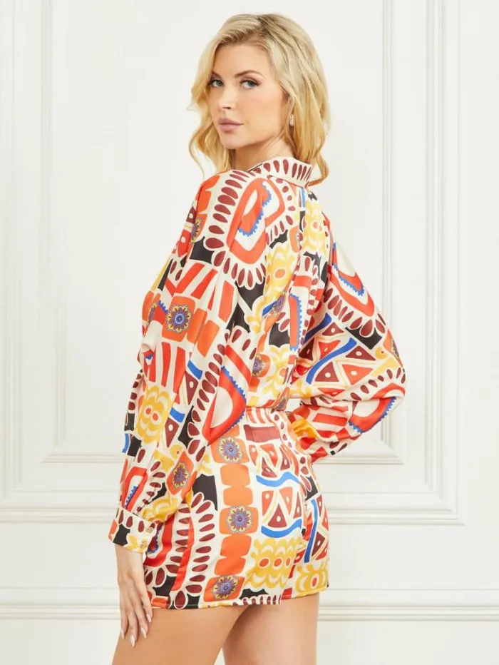 Marciano Carnivale Printed Satin Top Carnivale Print Women Tops And Sweaters