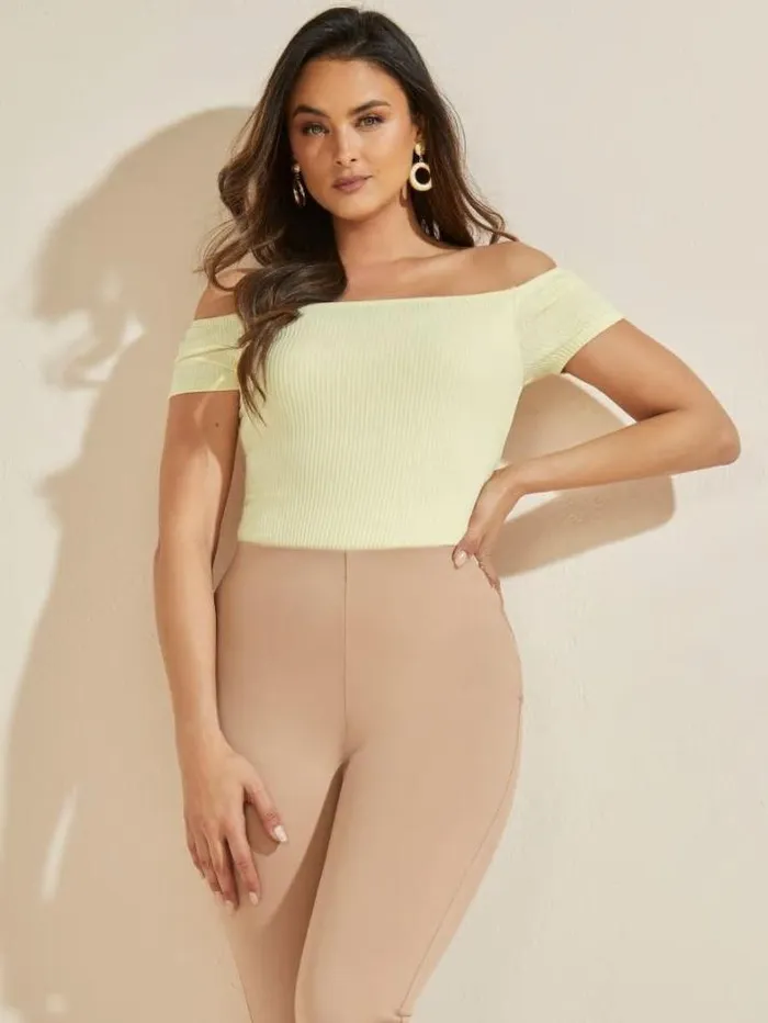 Marciano Eco Angie OfftheShoulder Bodysuit Cornsilk Women Tops And Sweaters