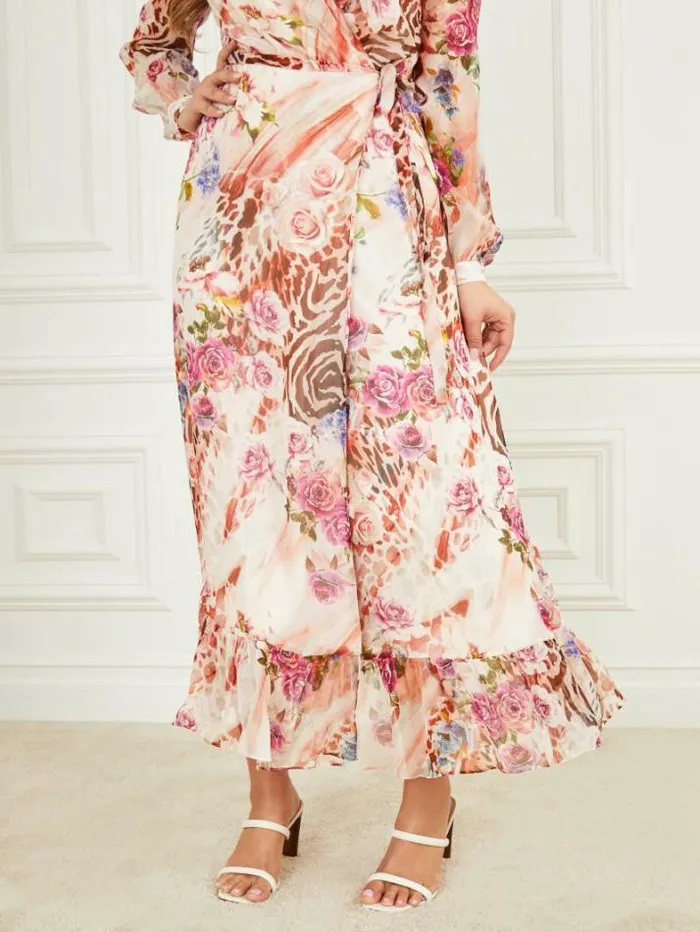 Marciano Rose Silk Wrap Dress Rose Shadow Print Women Dresses Marciano Rose Silk Wrap Dress Rose Shadow Print Women Dresses