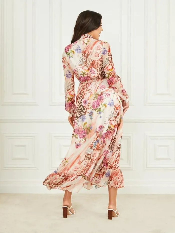 Marciano Rose Silk Wrap Dress Rose Shadow Print Women Dresses Marciano Rose Silk Wrap Dress Rose Shadow Print Women Dresses