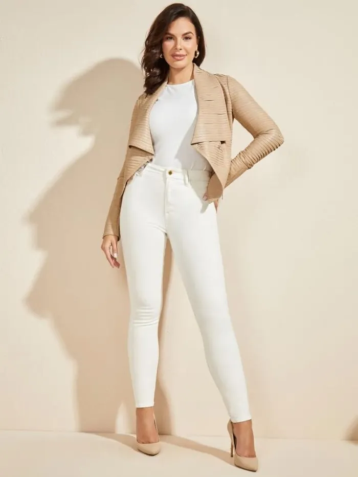 Marciano Shayna Drape Leather Jacket Sheer Fancy Women Jackets
