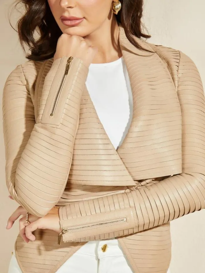Marciano Shayna Drape Leather Jacket Sheer Fancy Women Jackets