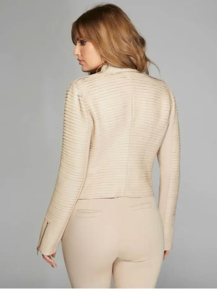 Marciano Shayna Drape Leather Jacket Sheer Fancy Women Jackets