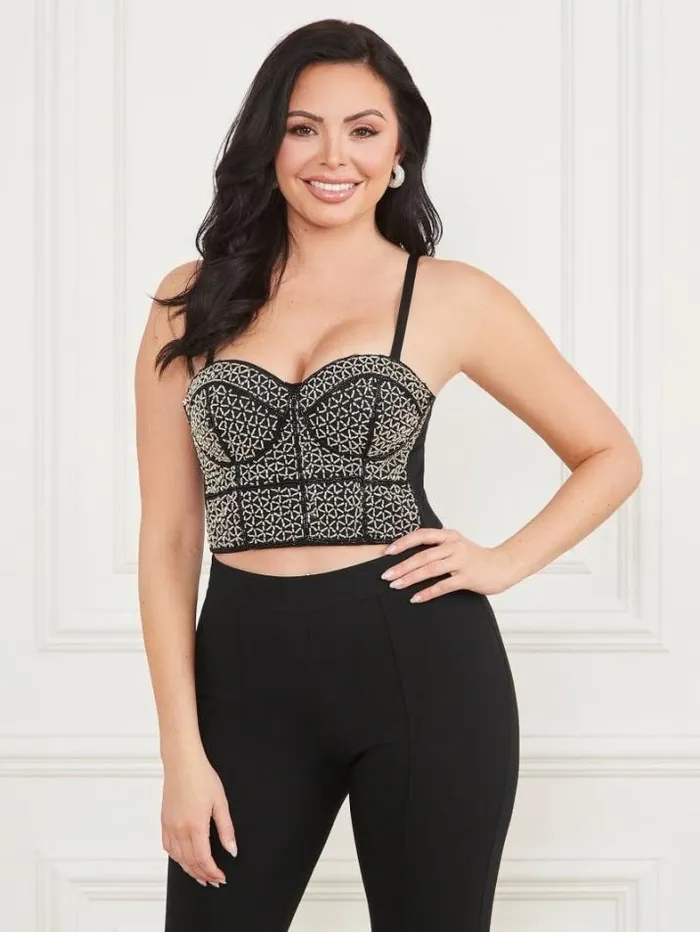 Marciano Zoe Bustier Top Jet Black Multi Women Tops And Sweaters