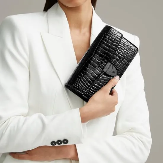 Mayfair Clutch 2 Black Patent Croc Women Aspinal Of London Mayfair