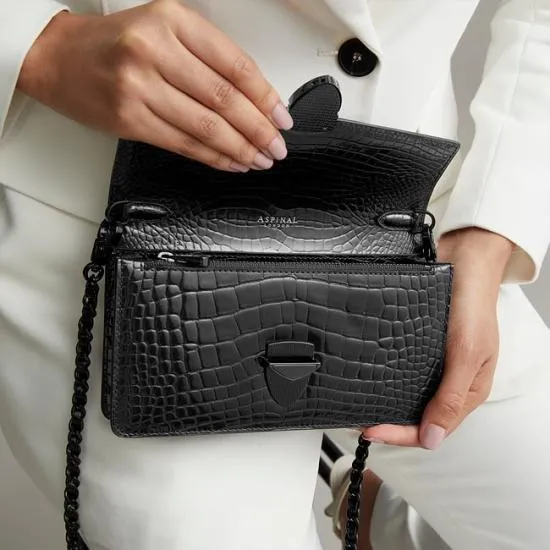 Mayfair Clutch 2 Black Patent Croc Women Aspinal Of London Mayfair