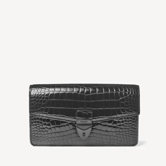 Mayfair Clutch 2 Black Patent Croc Women Aspinal Of London Mayfair
