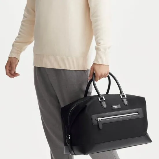 Men039s Weekend Bag Black Leathertrim Nylon Canvas Men Aspinal Of London Travel Bags