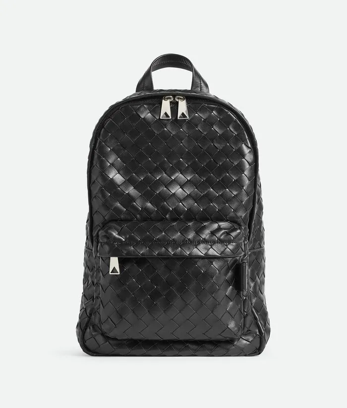 Men Bottega Veneta Backpack Small Intrecciato Backpack Black