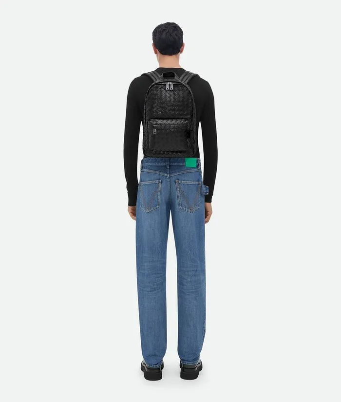 Men Bottega Veneta Backpack Small Intrecciato Backpack Black