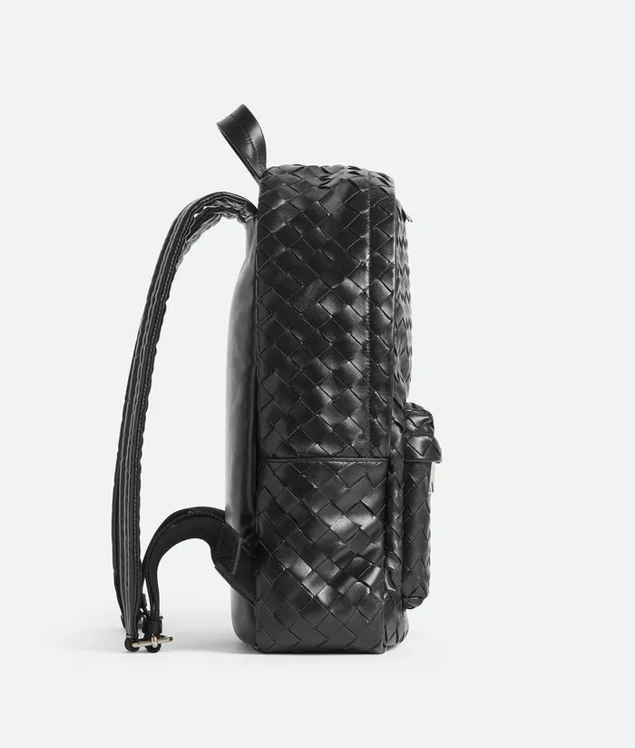 Men Bottega Veneta Backpack Small Intrecciato Backpack Black