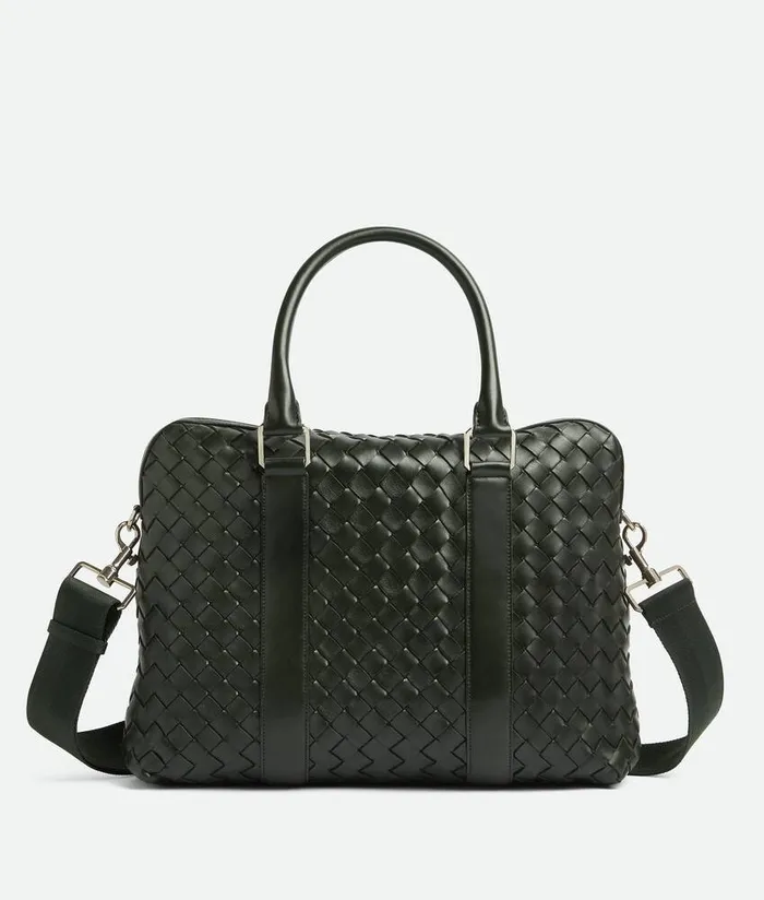 Men Bottega Veneta Briefcase Slim Intrecciato Briefcase Dark Green