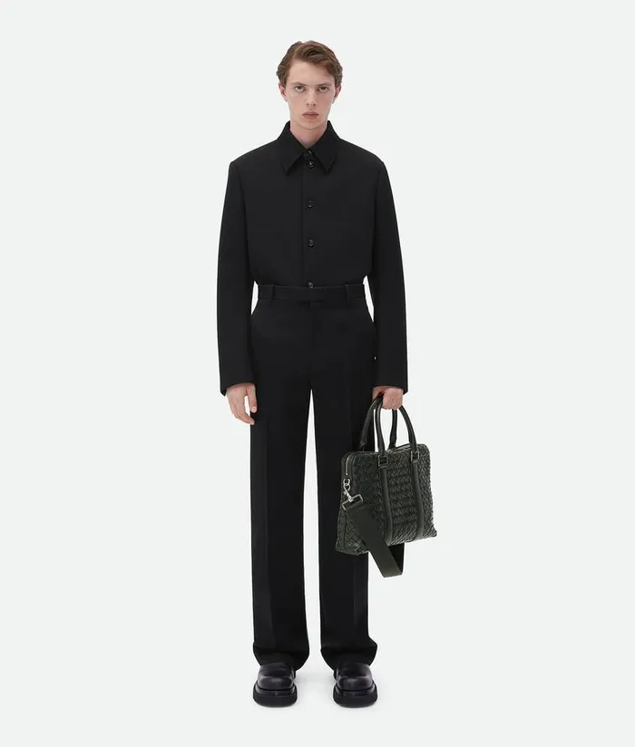 Men Bottega Veneta Briefcase Slim Intrecciato Briefcase Dark Green