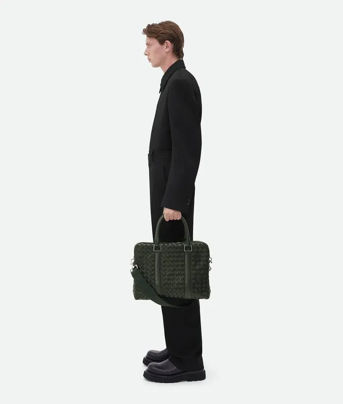 Men Bottega Veneta Briefcase Slim Intrecciato Briefcase Dark Green