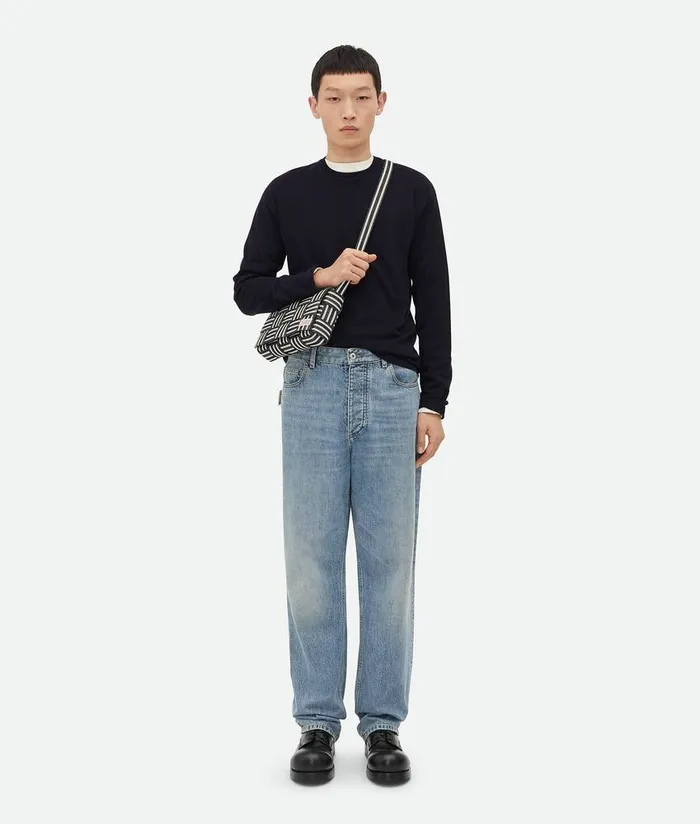 Men Bottega Veneta Crossbody Cassette Navywhiteblack