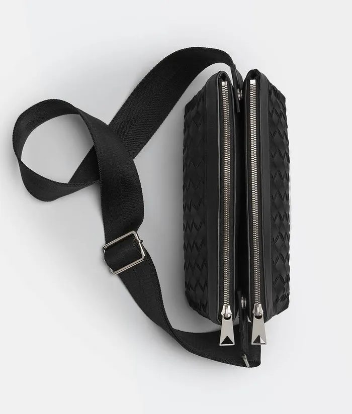 Men Bottega Veneta Crossbody Intrecciato Duo Bag Black