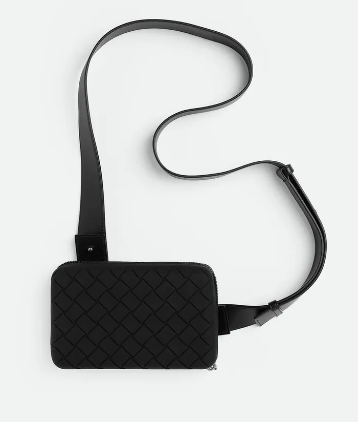 Men Bottega Veneta Crossbody Tech Rubber Clutch Black