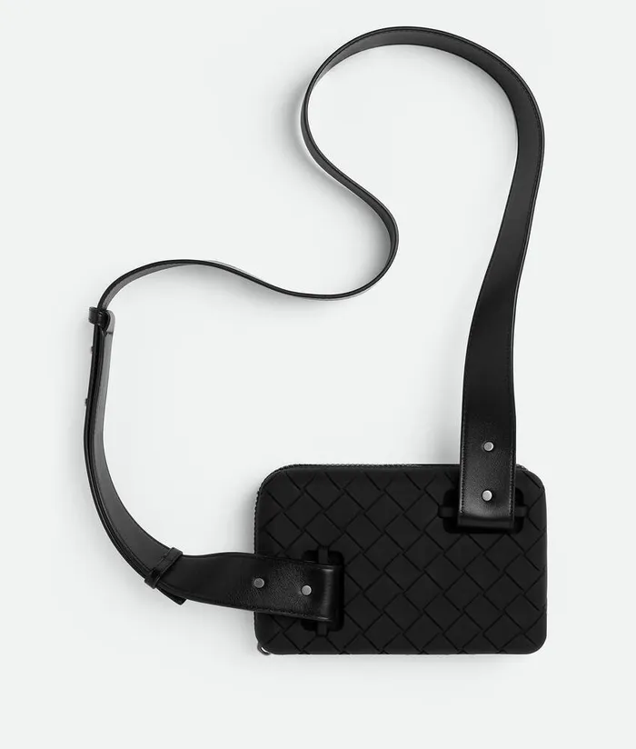 Men Bottega Veneta Crossbody Tech Rubber Clutch Black