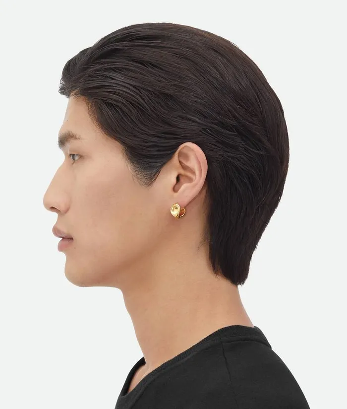 Men Bottega Veneta Earrings Detail Hoop Earrings Yellow Gold