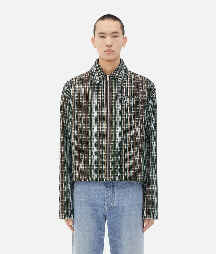 Men Bottega Veneta Jackets Cotton Check Jacket Blackbrownmint