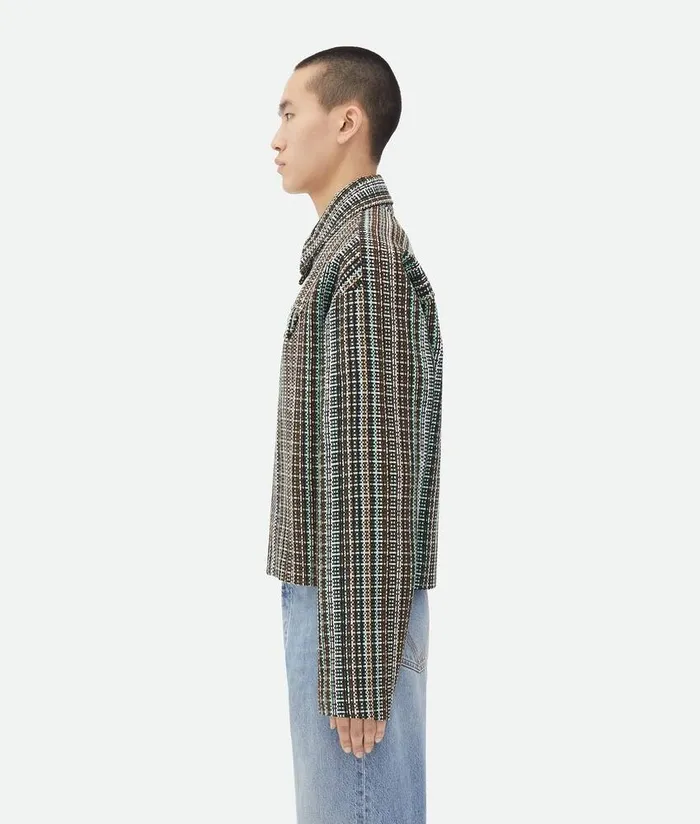 Men Bottega Veneta Jackets Cotton Check Jacket Blackbrownmint