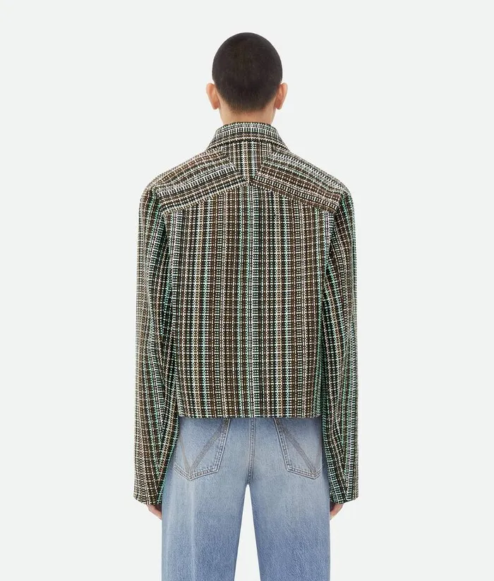 Men Bottega Veneta Jackets Cotton Check Jacket Blackbrownmint