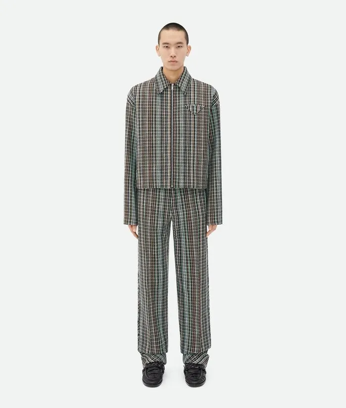 Men Bottega Veneta Jackets Cotton Check Jacket Blackbrownmint