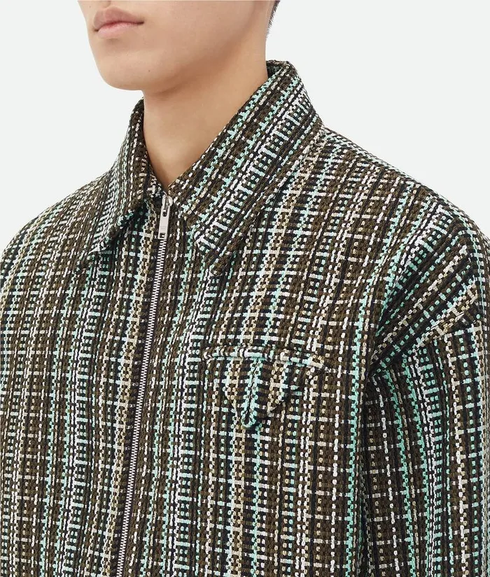 Men Bottega Veneta Jackets Cotton Check Jacket Blackbrownmint