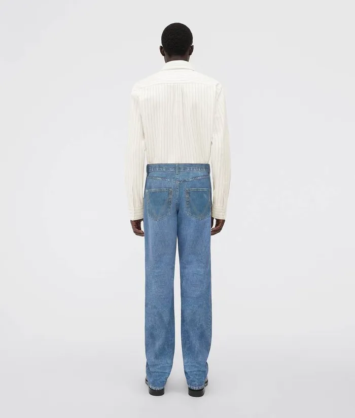 Men Bottega Veneta Leather Printed Leather Denim Medium Blue Denim