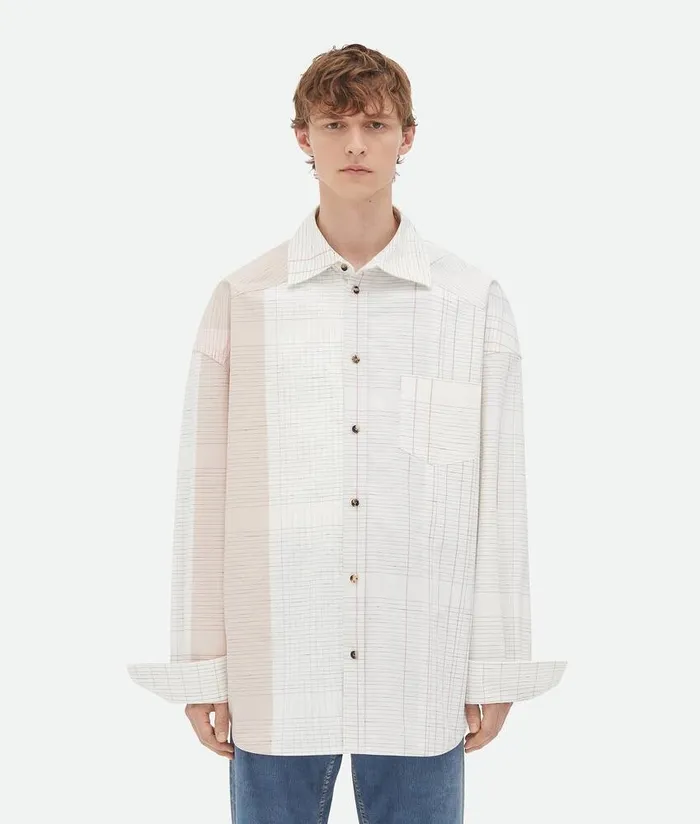 Men Bottega Veneta Shirts Notebook Cotton Shirt Off Whitepink