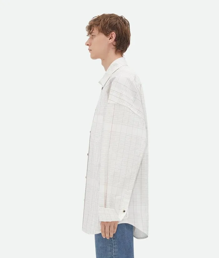 Men Bottega Veneta Shirts Notebook Cotton Shirt Off Whitepink