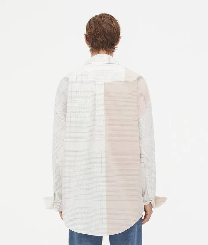 Men Bottega Veneta Shirts Notebook Cotton Shirt Off Whitepink