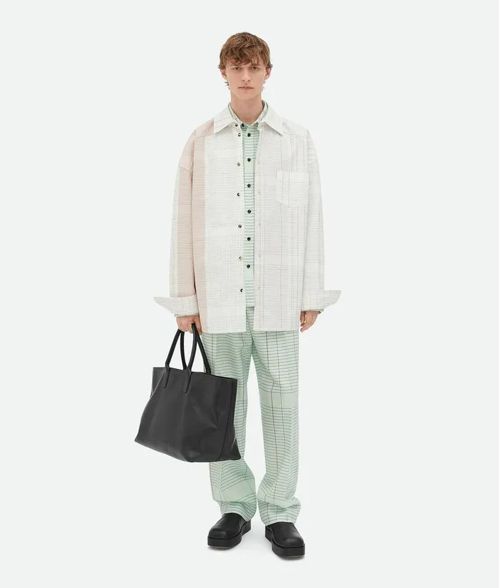 Men Bottega Veneta Shirts Notebook Cotton Shirt Off Whitepink