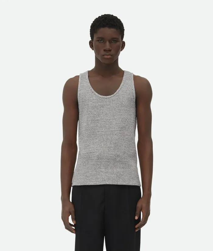 Men Bottega Veneta TShirts Melange Cotton Rib Tank Top Light Grey Melange