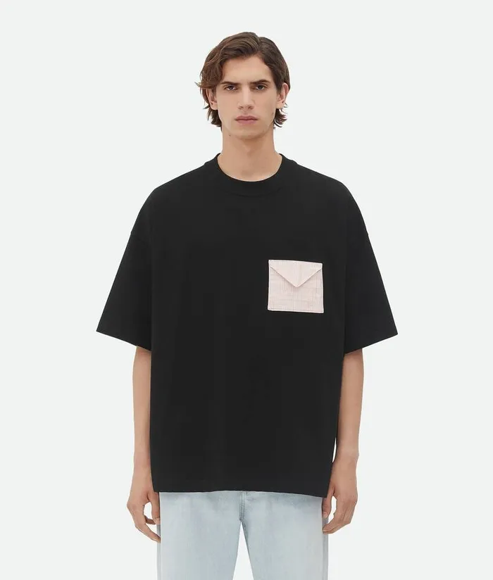 Men Bottega Veneta TShirts Pima Cotton Jersey Oversized TShirt Black