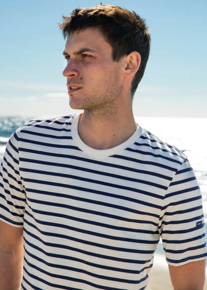 Men Breton Striped Shirts Saint James PLOUIDER Ecru Navy