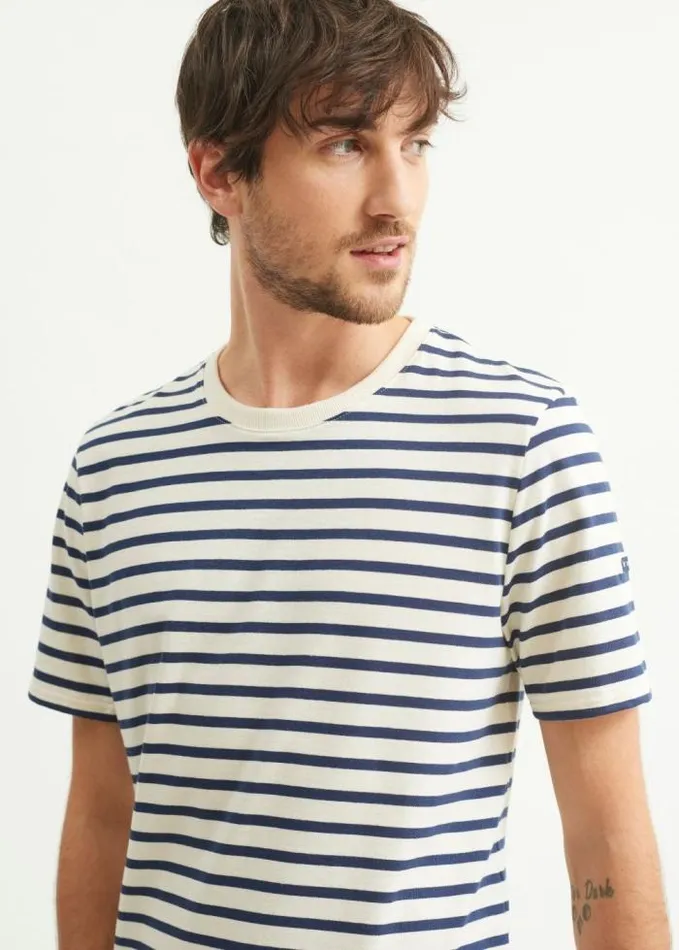Men Breton Striped Shirts Saint James PLOUIDER Ecru Navy