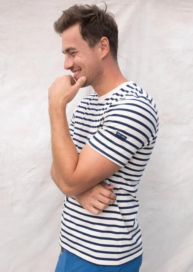Men Breton Striped Shirts Saint James PLOUIDER Ecru Navy
