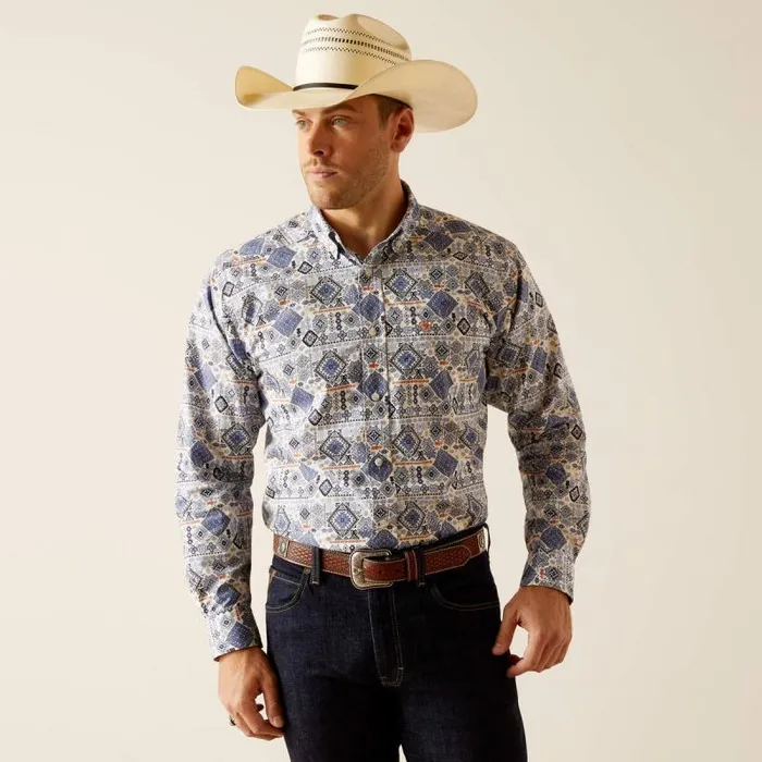 Men Button Down Shirts Ariat Donald Classic Fit Shirt Blue