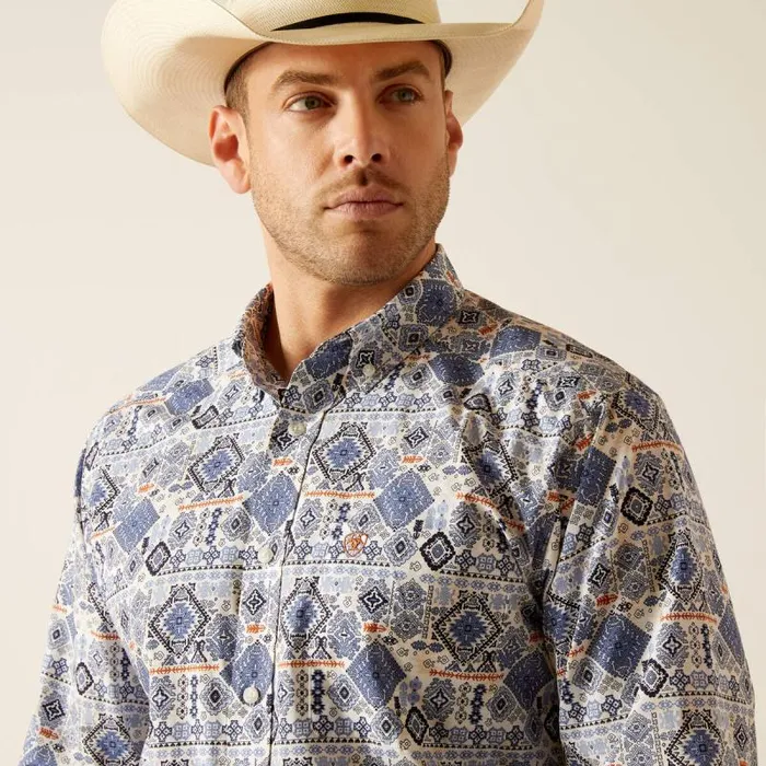 Men Button Down Shirts Ariat Donald Classic Fit Shirt Blue