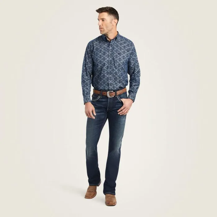 Men Button Down Shirts Ariat Keanu Classic Fit Shirt Chambray Blue Men Button Down Shirts Ariat Keanu Classic Fit Shirt Chambray Blue