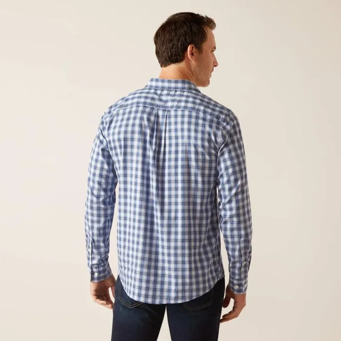 Men Button Down Shirts Ariat Napa Shirt Ice Blue Plaid